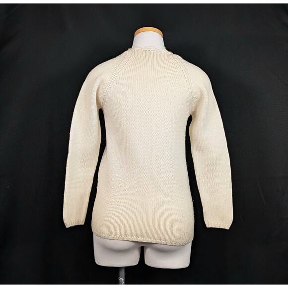 Vintage 60s Cardigan Sweater Cream Wool Scalloped Trim Misses Size 34 - Picture 5 of 6